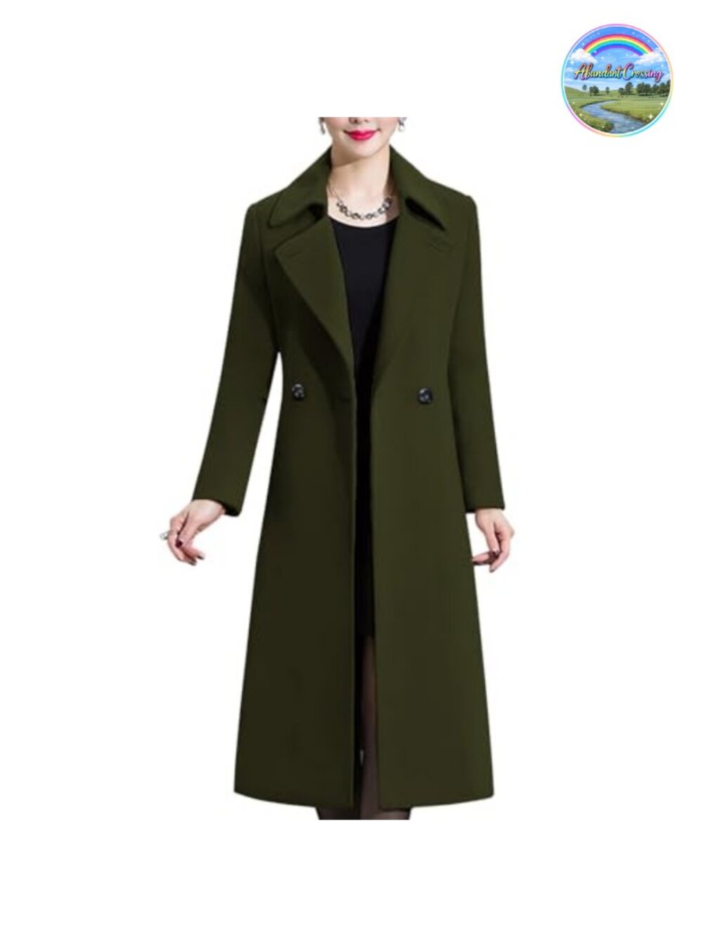 Women's Winter Wool Pea Coat Double-Breasted Notch Lapel Midi Long Sleeve